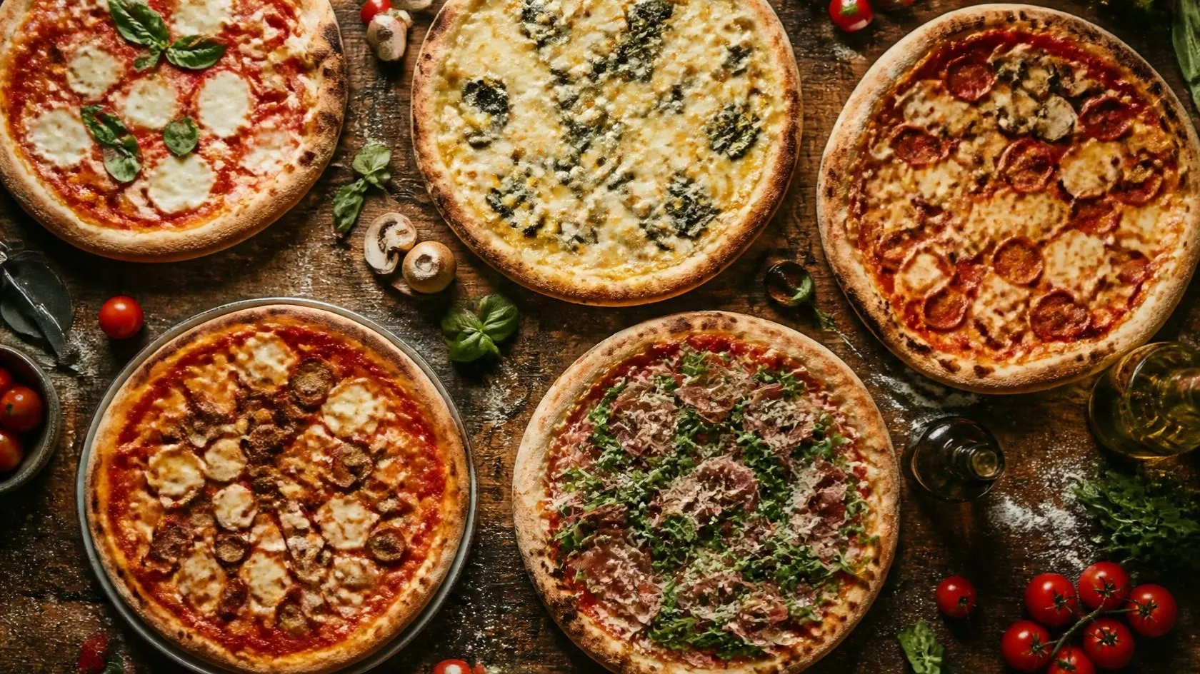 A table of pizzas from Roman's Choice Pizza ready to share